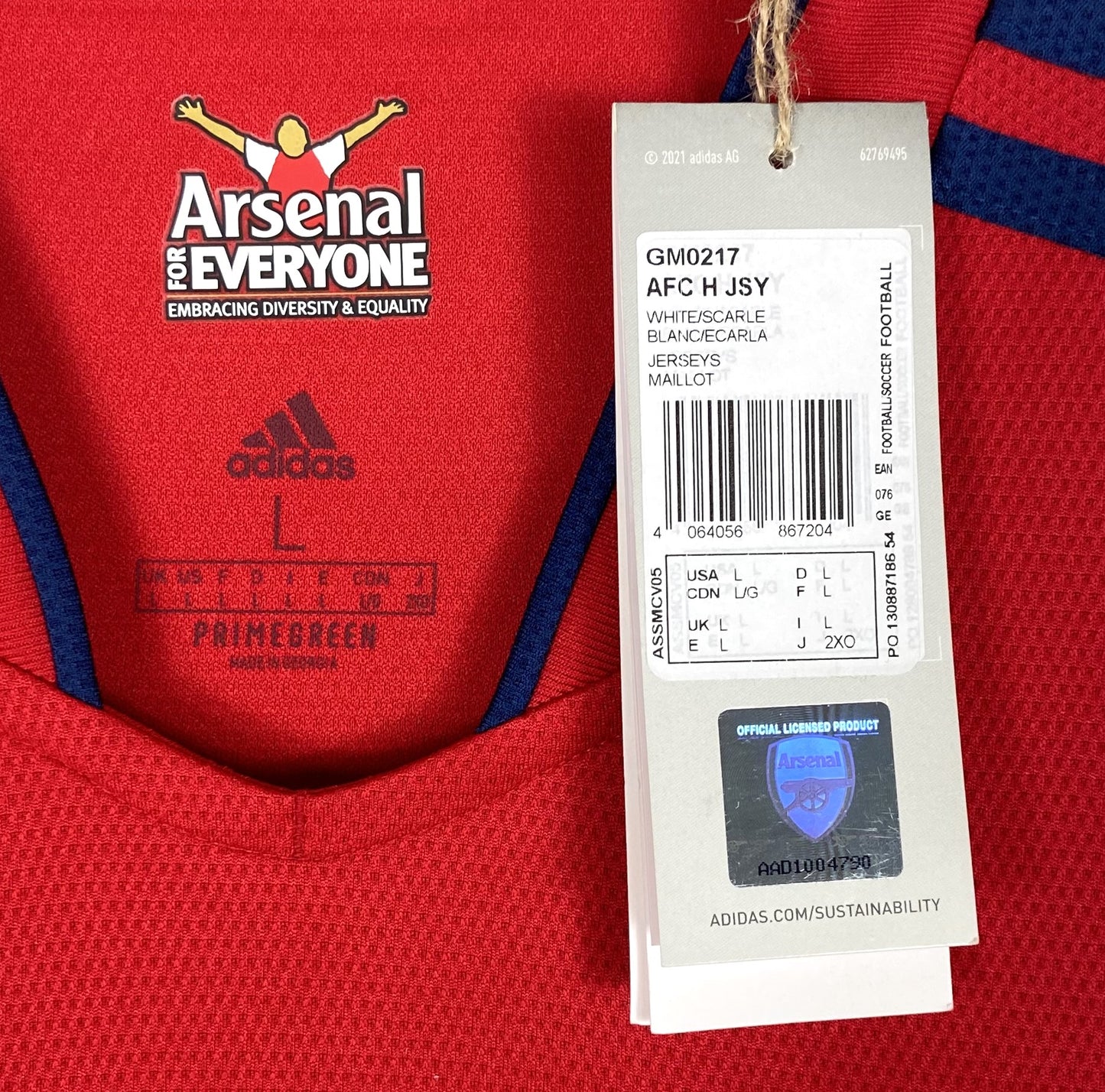 BNWT 2021 2022 Arsenal Adidas Home Football Shirt MARTINELLI 35 Men's Large