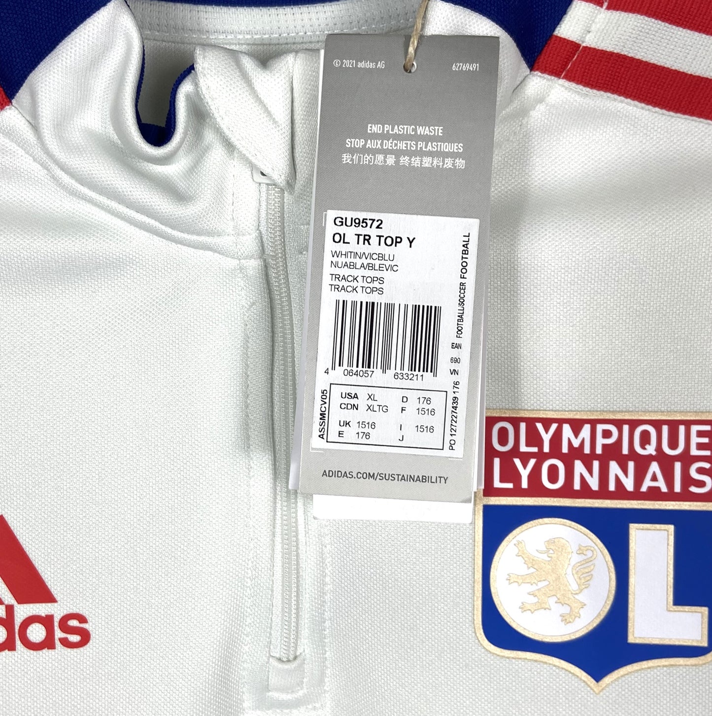 BNWT 2021 2022 Lyon Adidas 3-Stripe Football Track Top Kids 15-16 Years